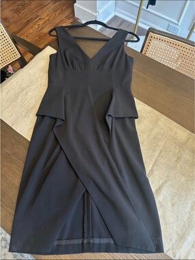 BCBGMaxAzria Black V-Neck Peplum Wrap Midi Dress